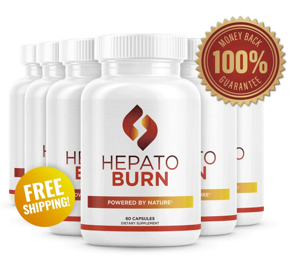 Heaptoburn supplement bottle displaying a 'Free Shipping' badge