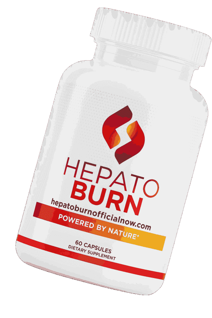 Hepatoburn bottle slightly tilted to the right on a clean background.