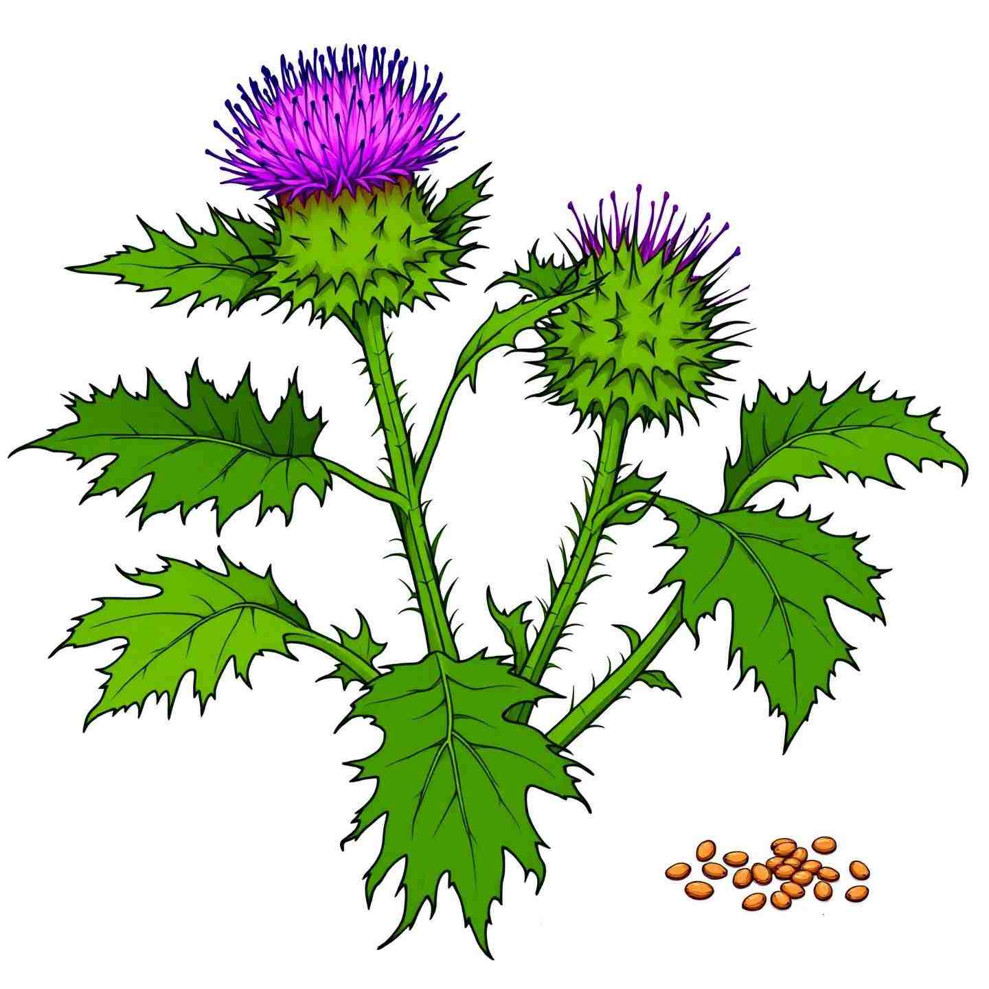 Milk thistle plant with spiky green leaves and a bright purple flower, symbolizing the natural source of silymarin extract